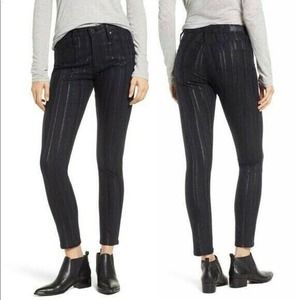 NWT AG Jeans The Farrah Skinny Ankle Metallic Stripe Jean Gunmetal Women Size 26